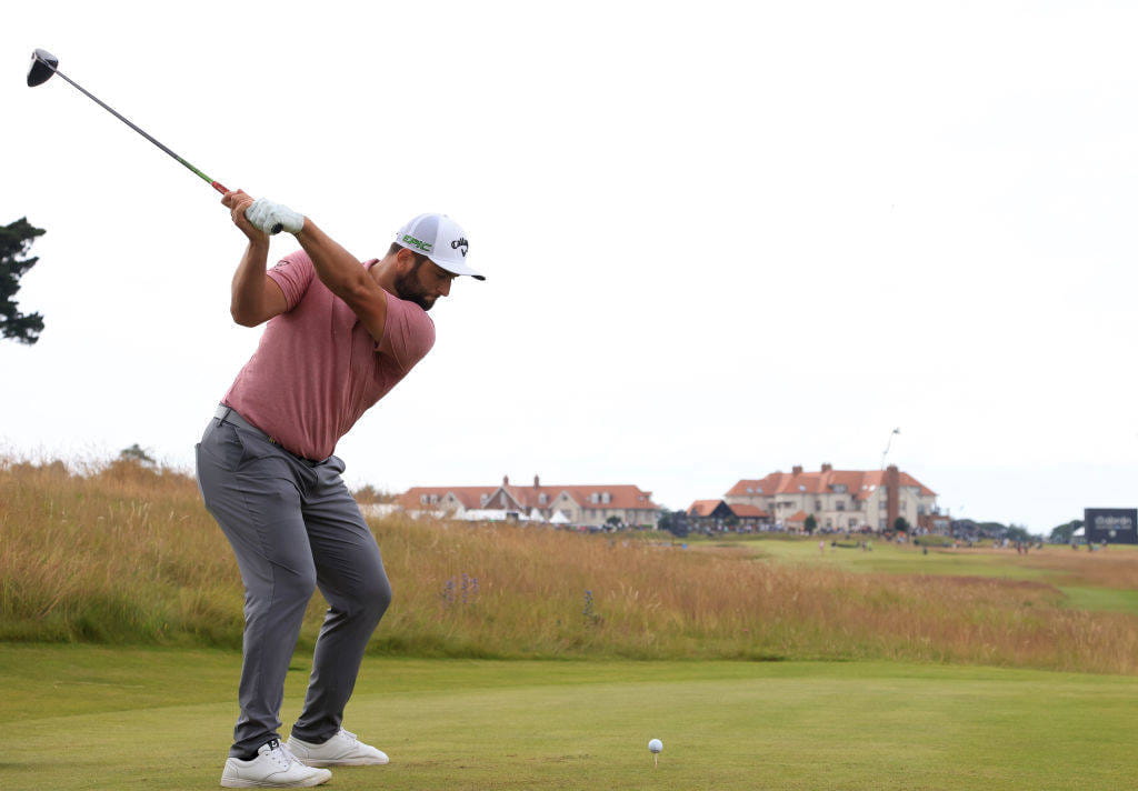 Jon Rahm tees off